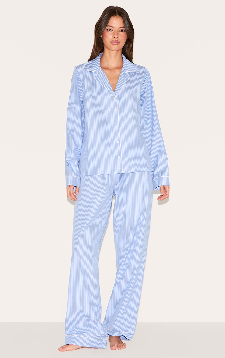 Ensemble de pyjama long à rayures tissées bleu image 1