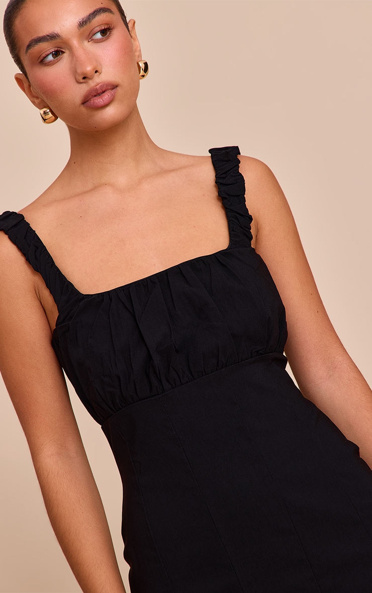Black Stretch Woven Scoop Neck Ruched Bust Shift Dress image 4