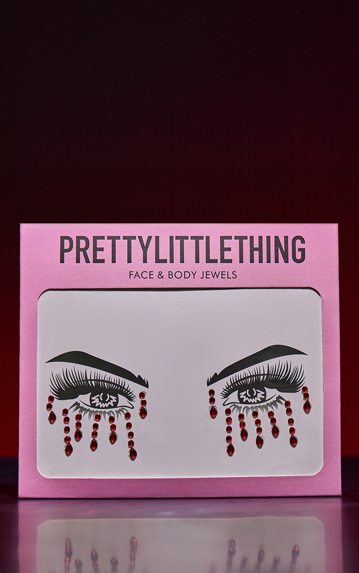 PRETTYLITTLETHING Dripping Red Crystal Face Gems image 2