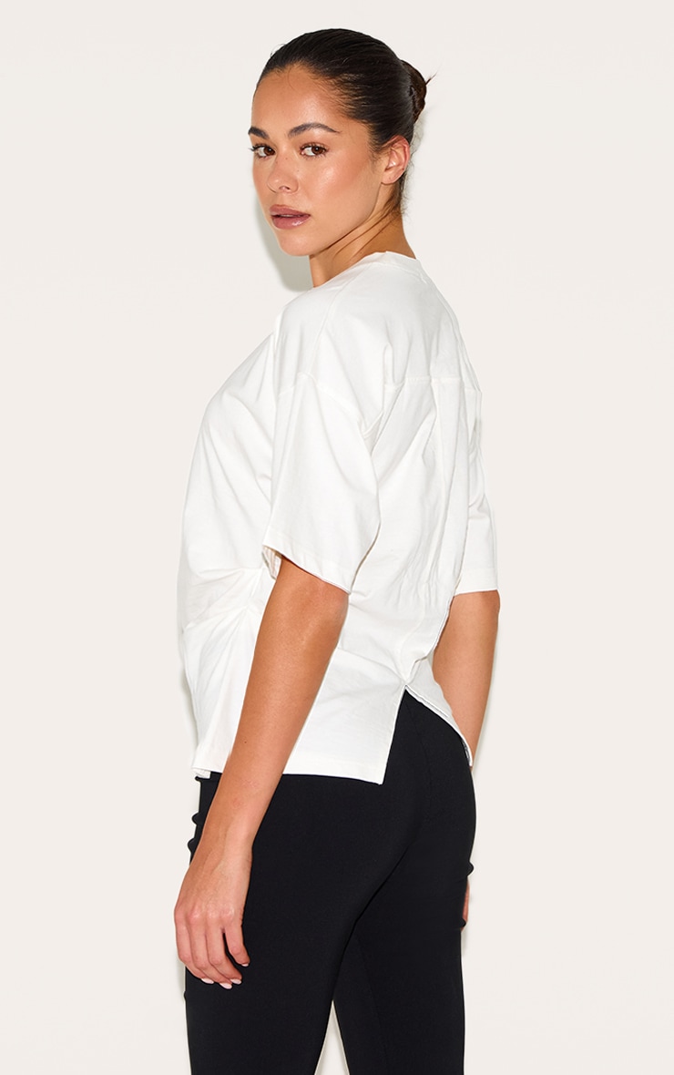 Cream Ruched Side Detail T Shirt image 2