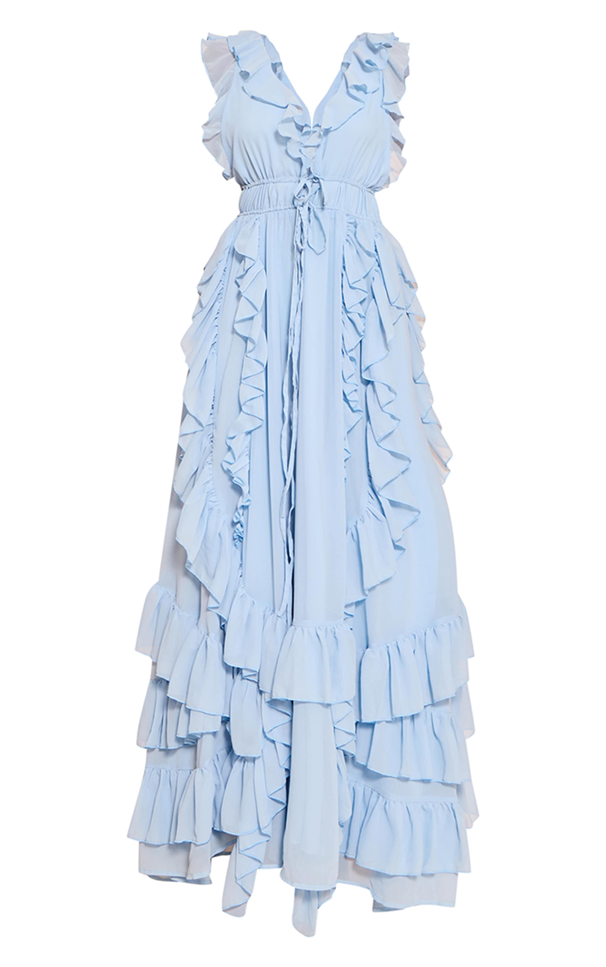 Blue Extreme Frill Detail Maxi Dress image 5