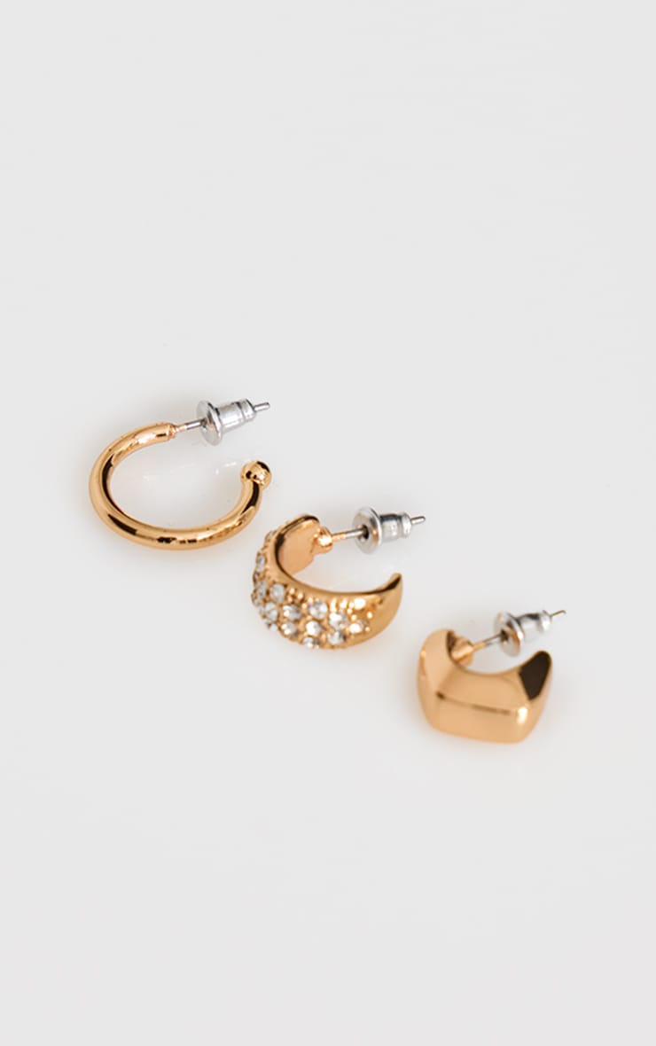 Gold Diamante Detail Multipack Hoop Earrings image 3