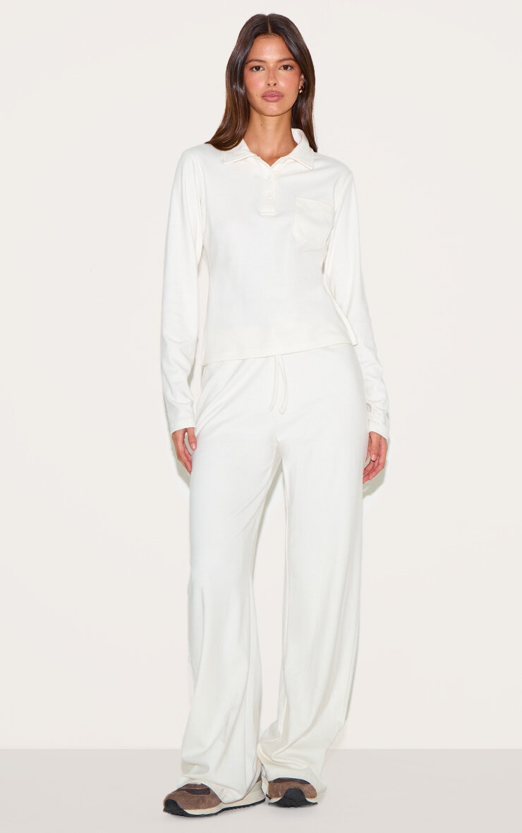 Pantalon droit très doux crème à taille basse image 1