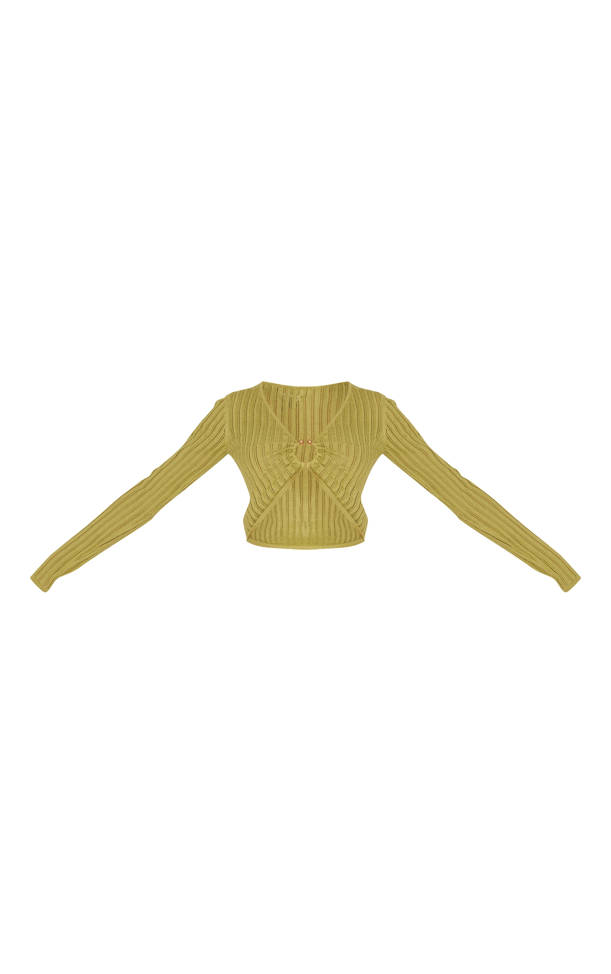 Olive Pointelle Knit Trim Detail Long Sleeve Top image 5