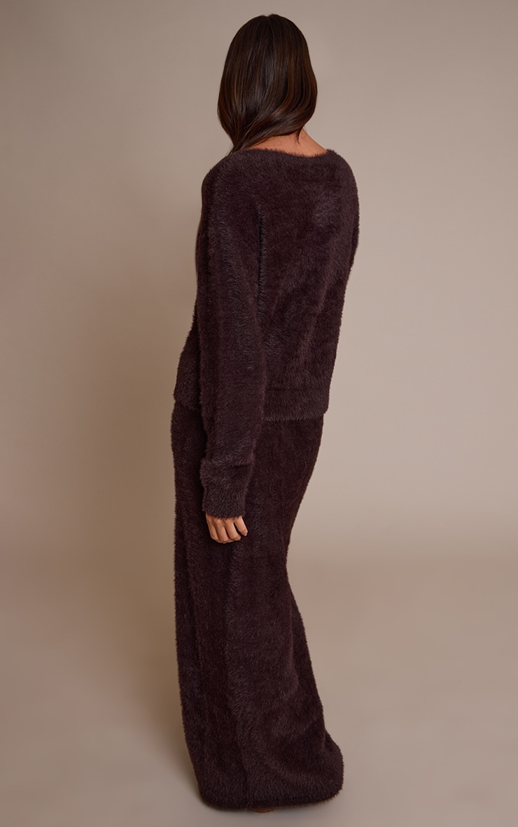 Chocolate Fluffy Knitted Maxi Skirt image 3
