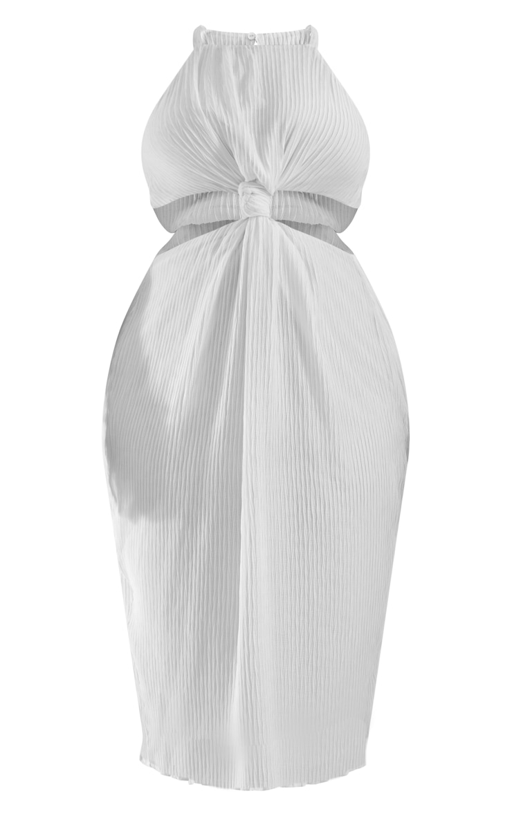 Plus Cream Plisse Knot Detail Midi Dress image 5