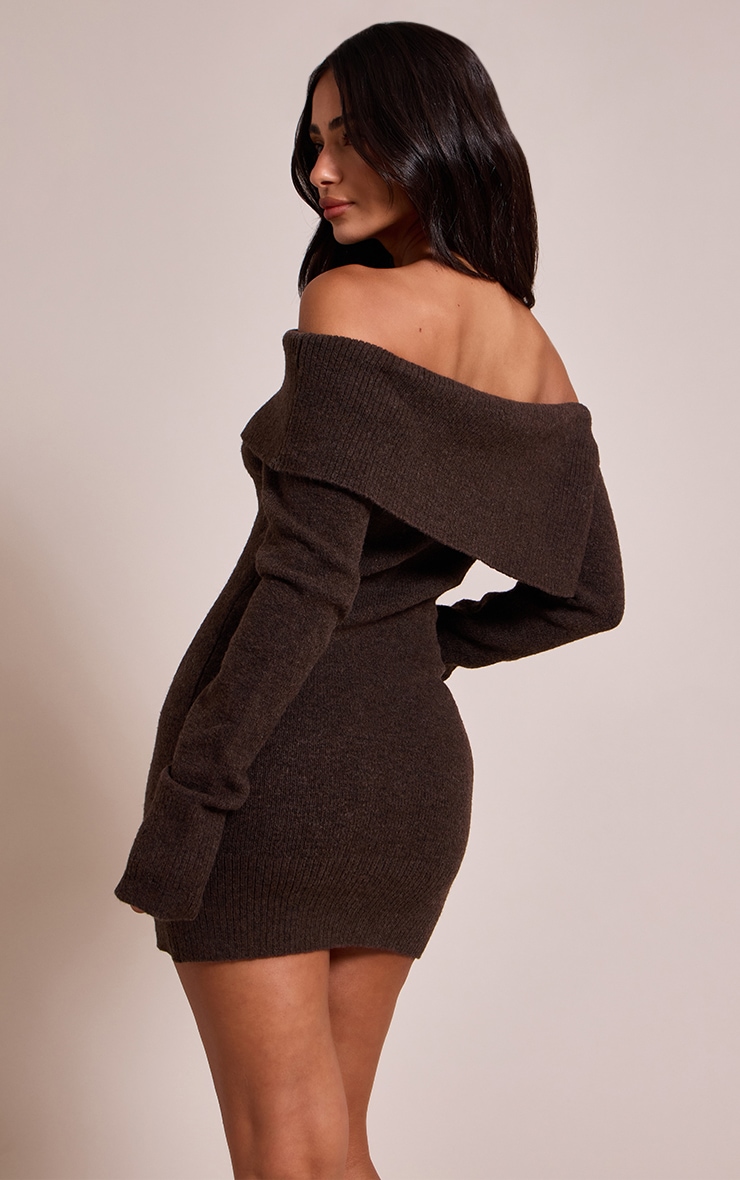 Petite Chocolate Knitted Foldover Asymmetric Dress image 2