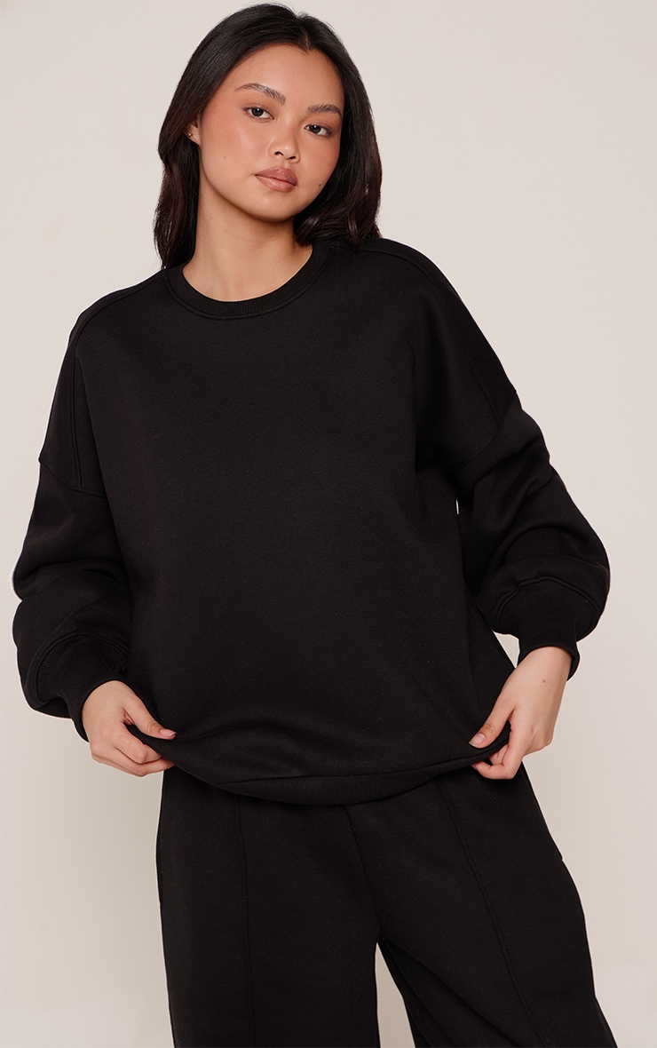 Black Balloon Sleeve Oversized Sweatshirt