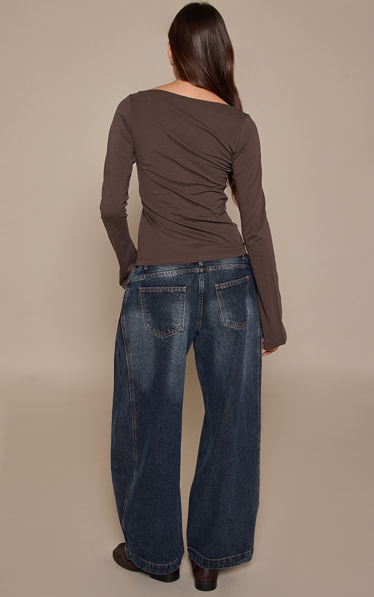 Dark Blue Vintage Pleat Side Wide Leg Jeans image 3