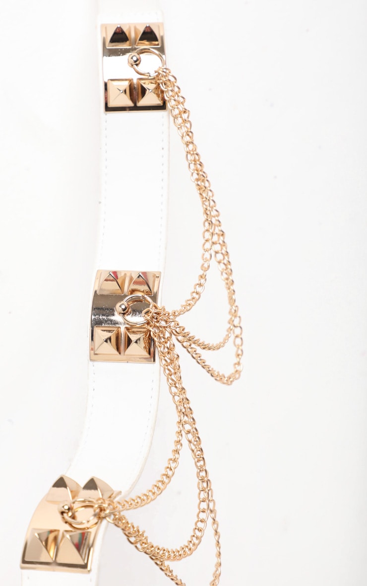 Ceinture blanche à chaînes et clous image 3