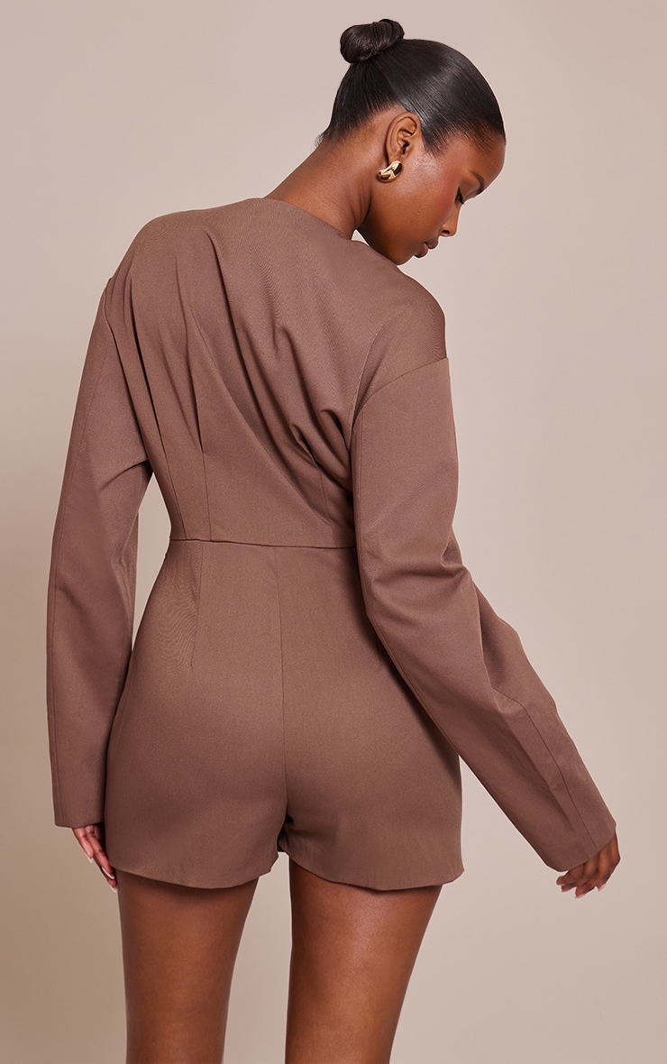 Chocolate Woven Balloon Sleeve Skort Romper image 2