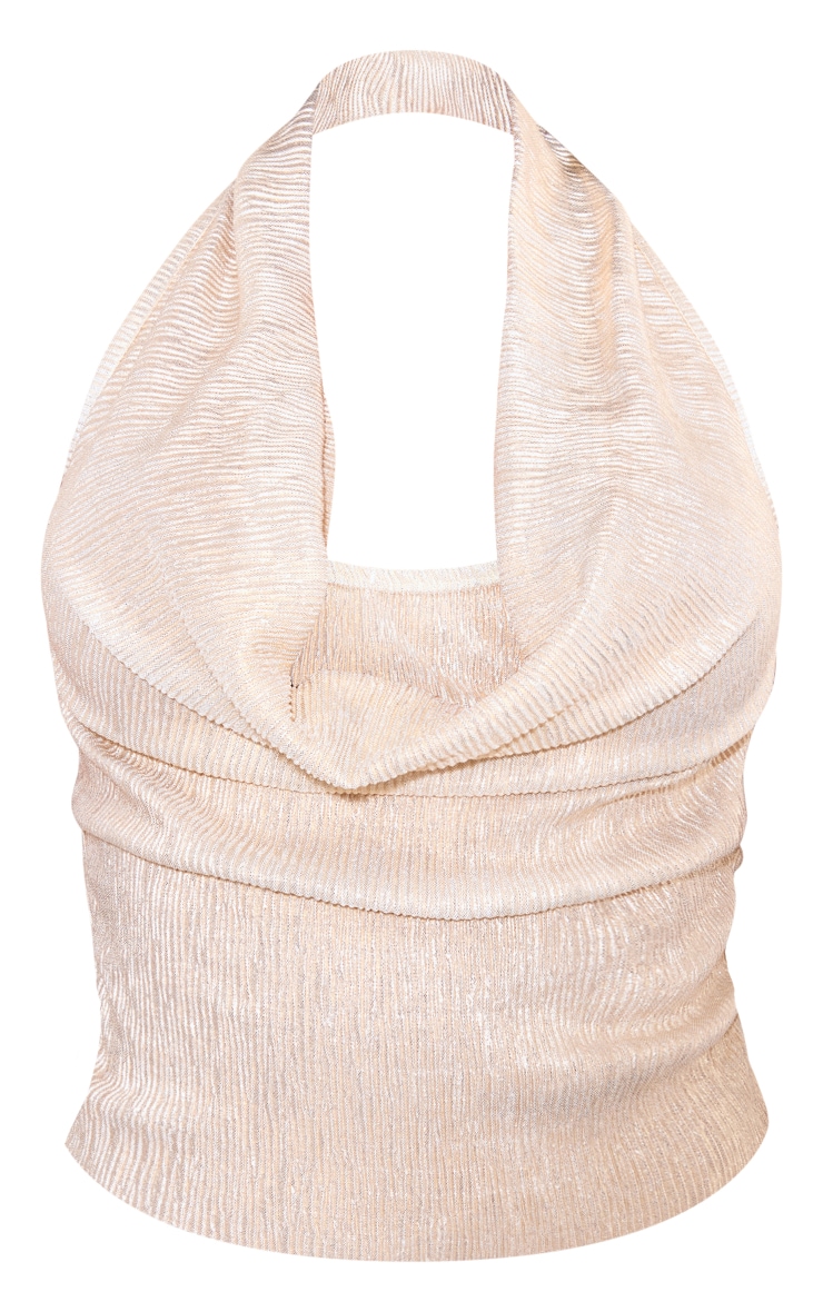 Shape Champagne Metallic Plisse Cowl Neck Top image 5