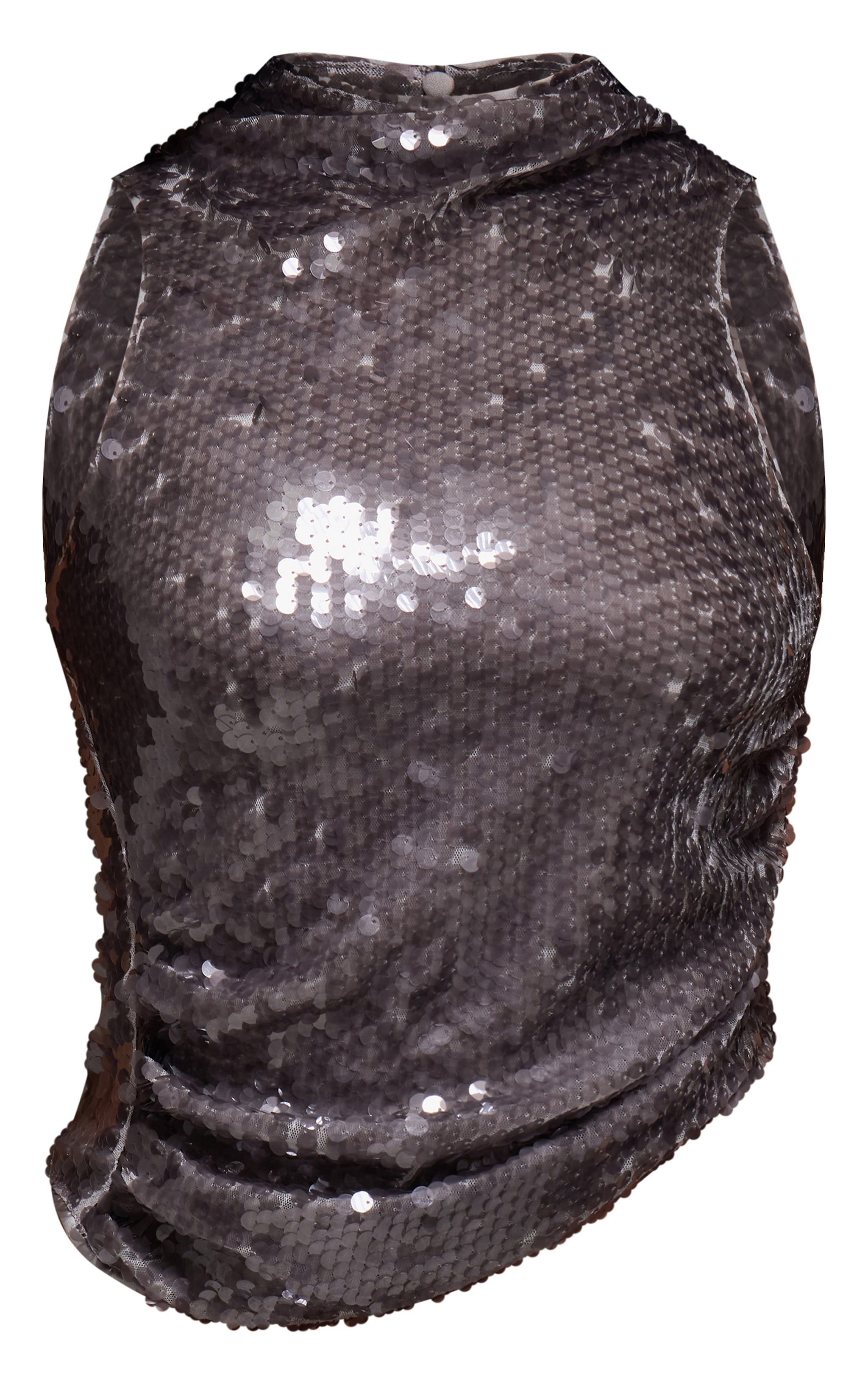 Grey Sequin Ruched Asymmetric Top  image 5