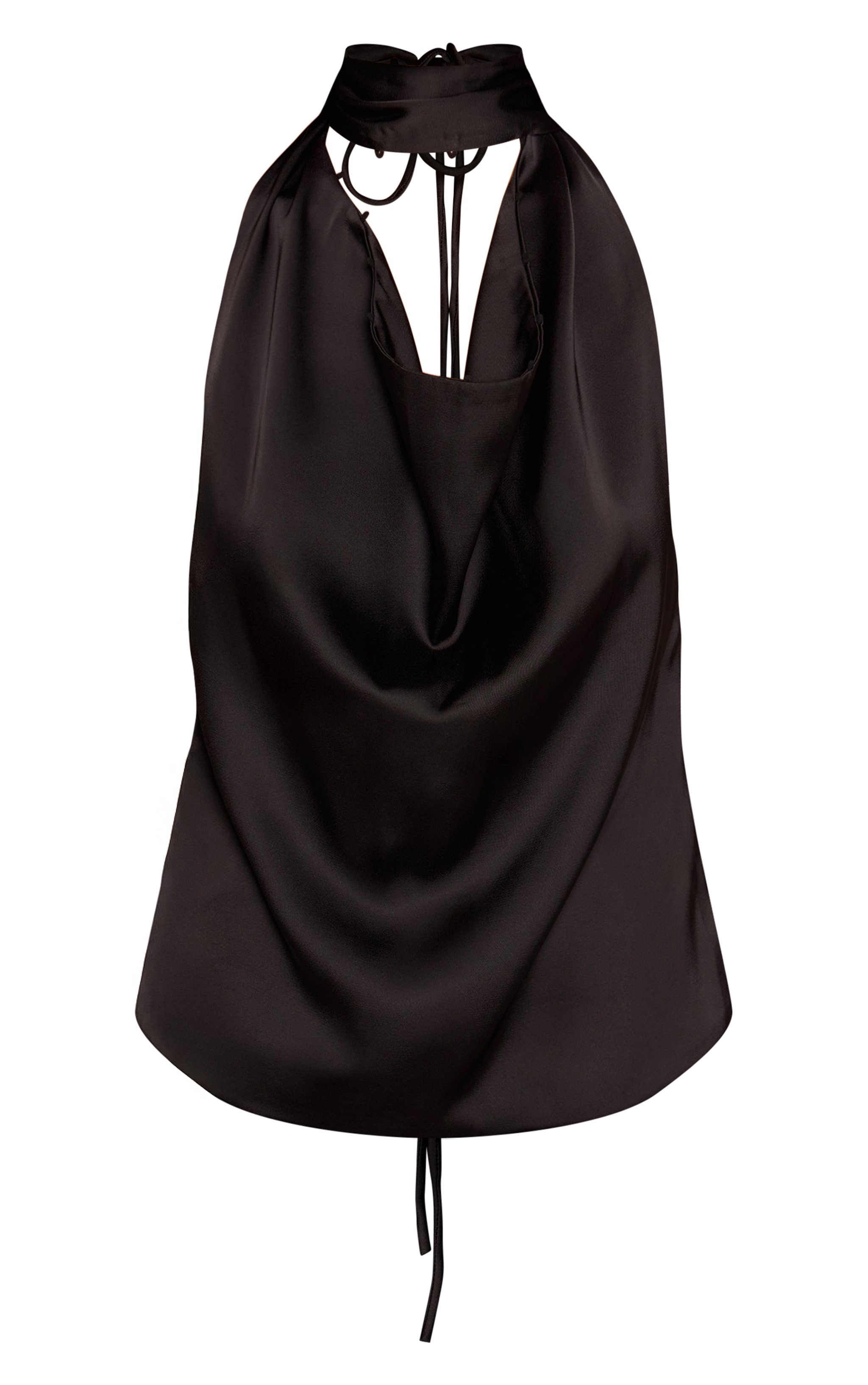 Black Satin Cowl Back Halterneck Top image 5