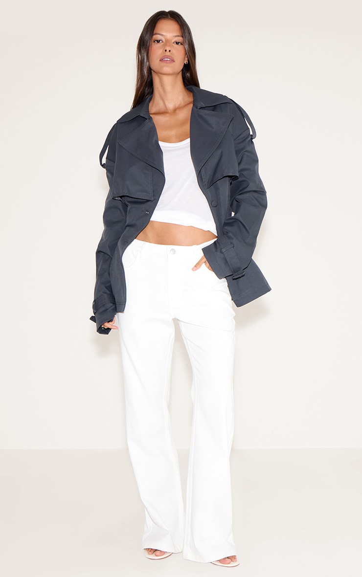 Charcoal Cropped Belted Trench Coat image 3