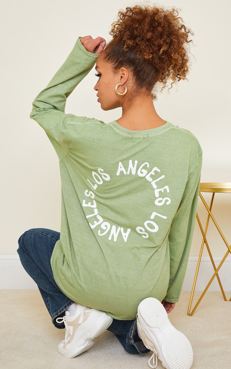 Sage Green LA Oversized Long Sleeve T Shirt