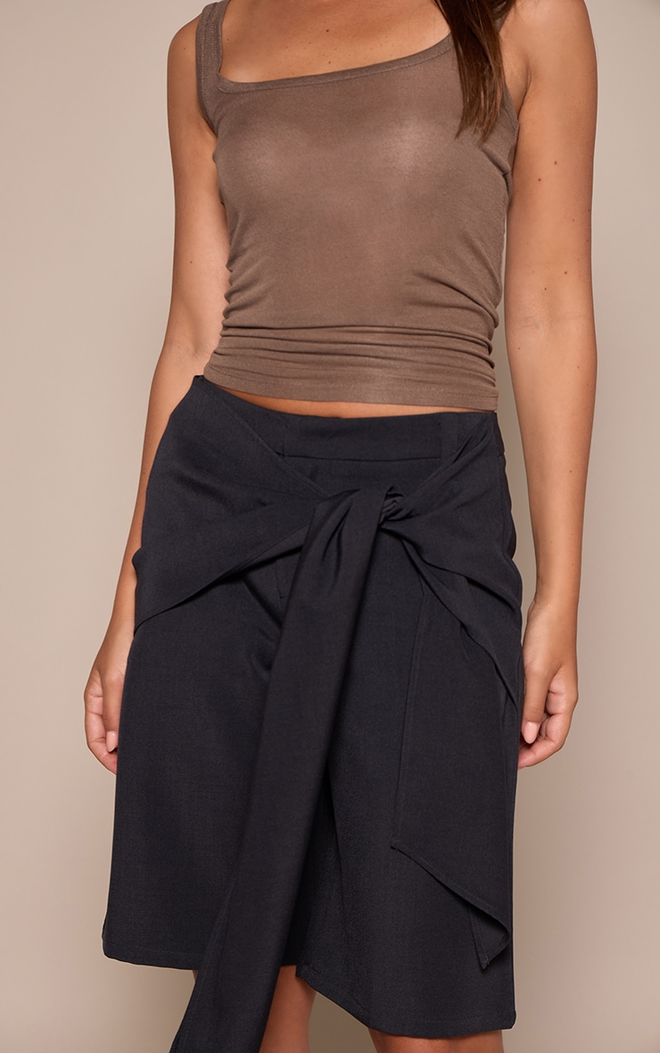 Navy Wrap Detail Woven Long Shorts image 2