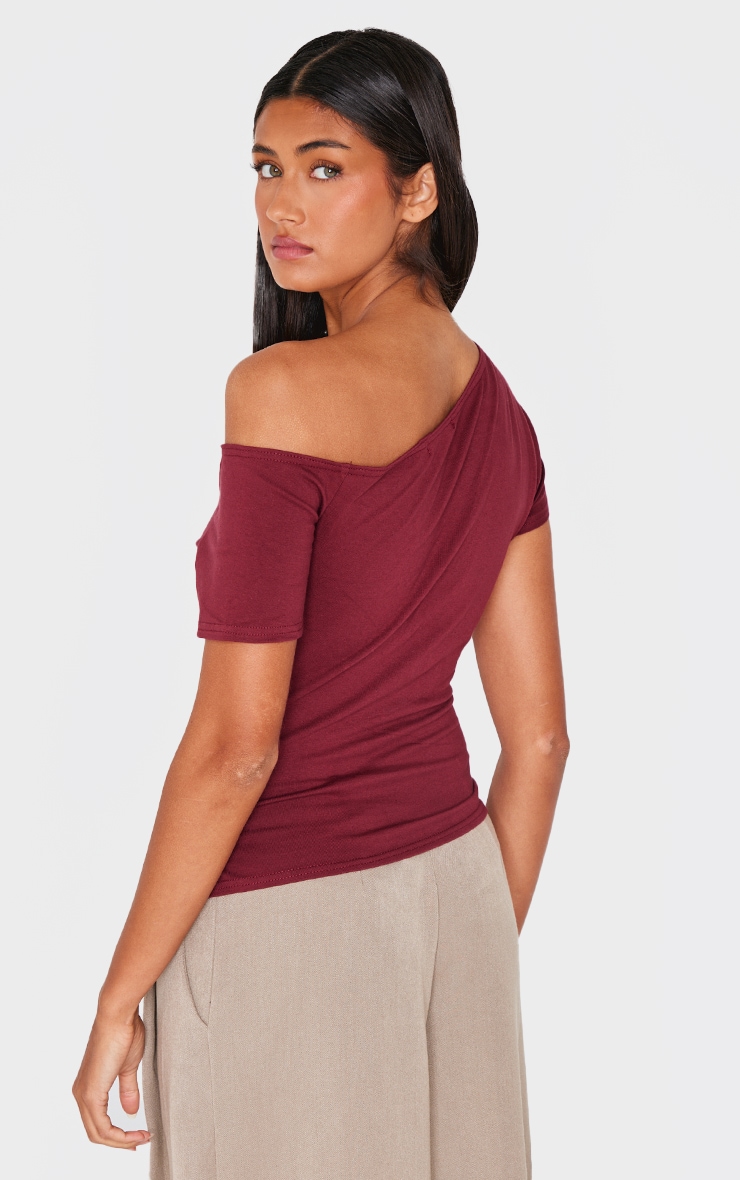 Top long en coton bordeaux à ourlet asymétrique image 2