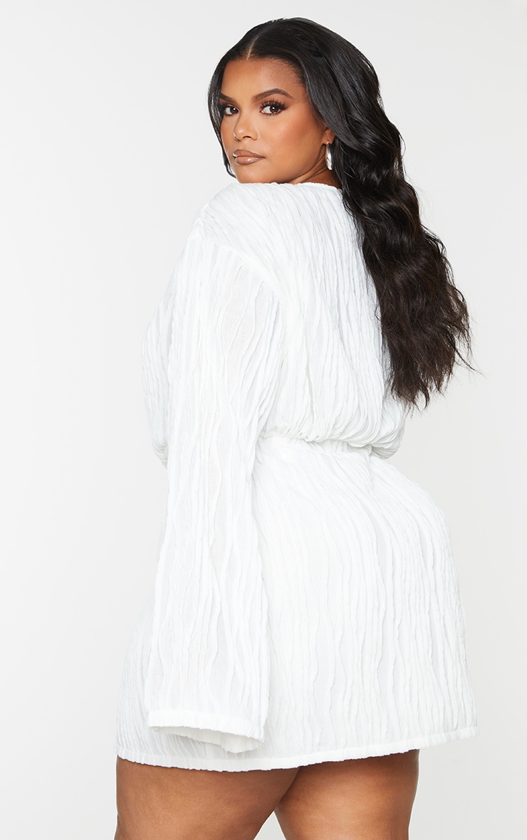 Plus White Textured Wrap Front Dress image 3
