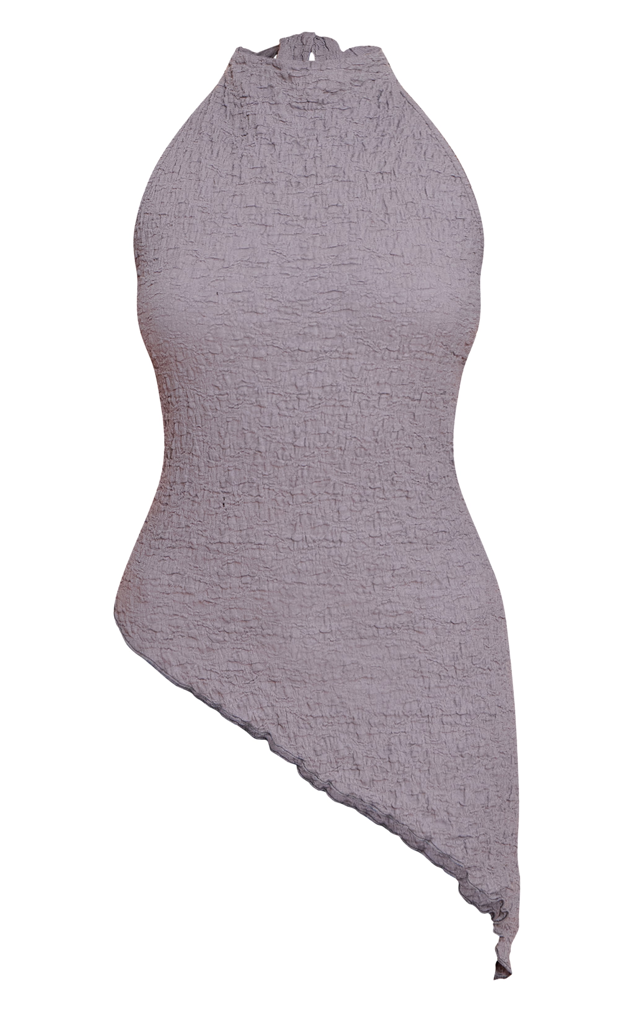 Grey Textured High Neck Asymmetric Hem Detail Long Top image 5
