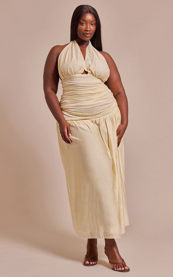 Plus Robe longue texturée crêpée citron vert pâle à dos nu