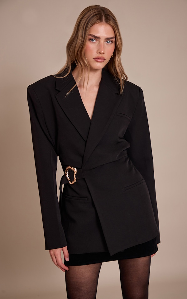 Black Belted Trim Detail Blazer
