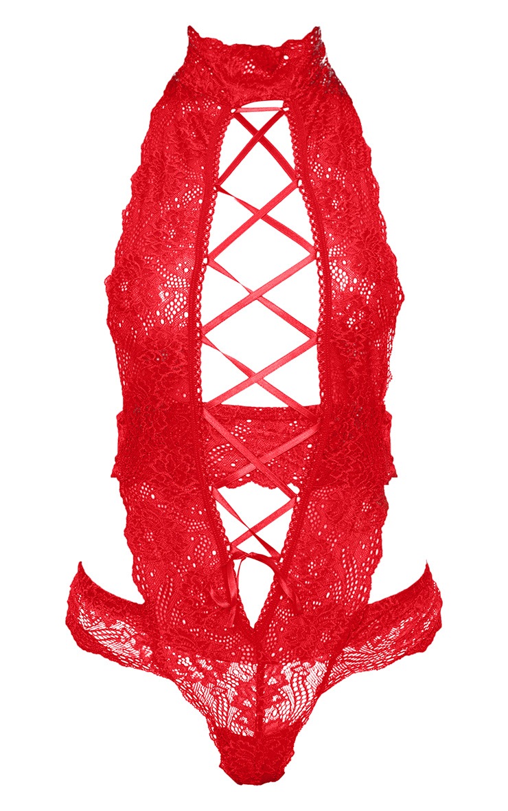 Red Extreme Ribbon Lace Up Thong Body PrettyLittleThing