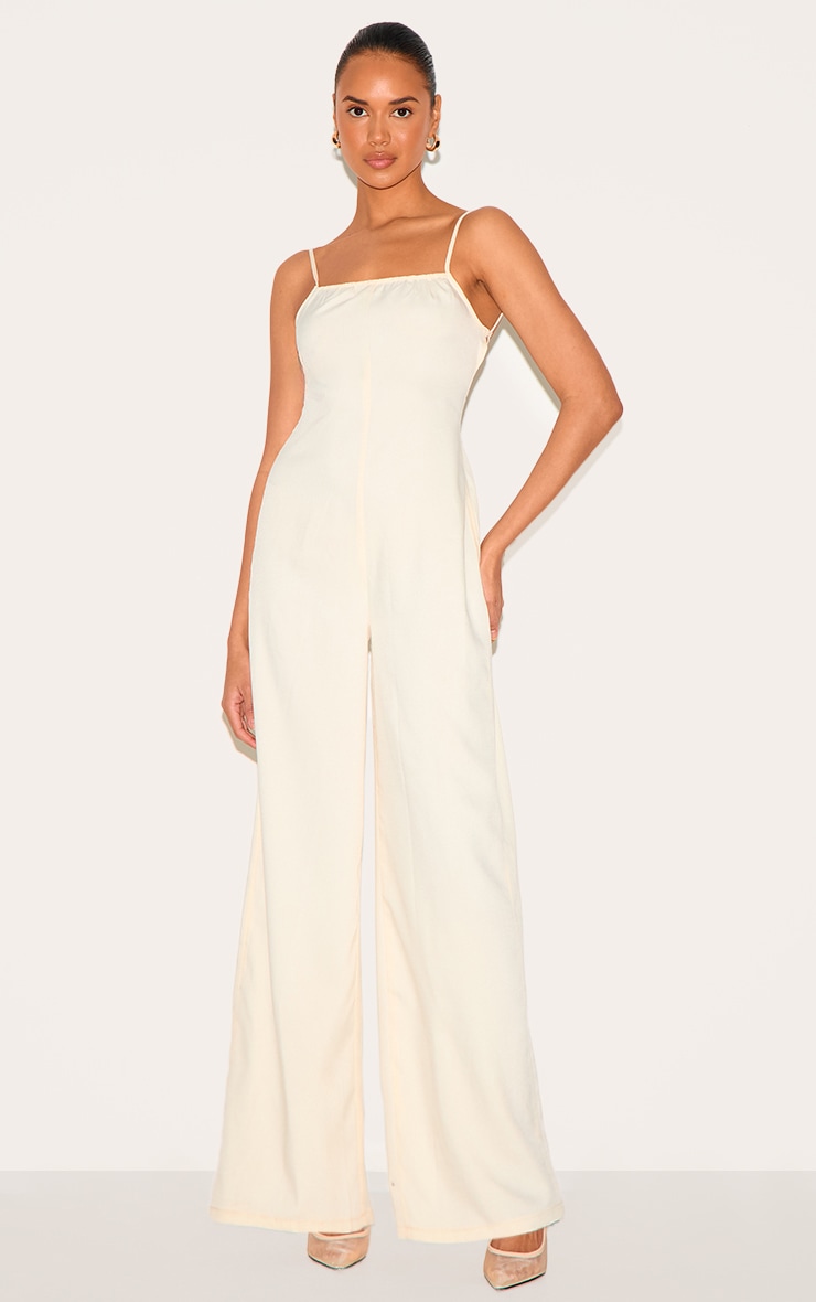 Cream Woven Backless Square Neck Wide Leg Jumpsuit image 1