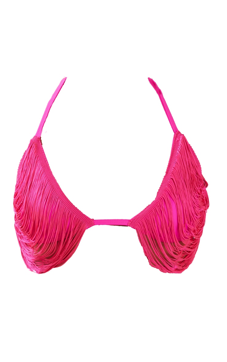 Hot Pink Draped Tassel Triangle Bikini Top image 5