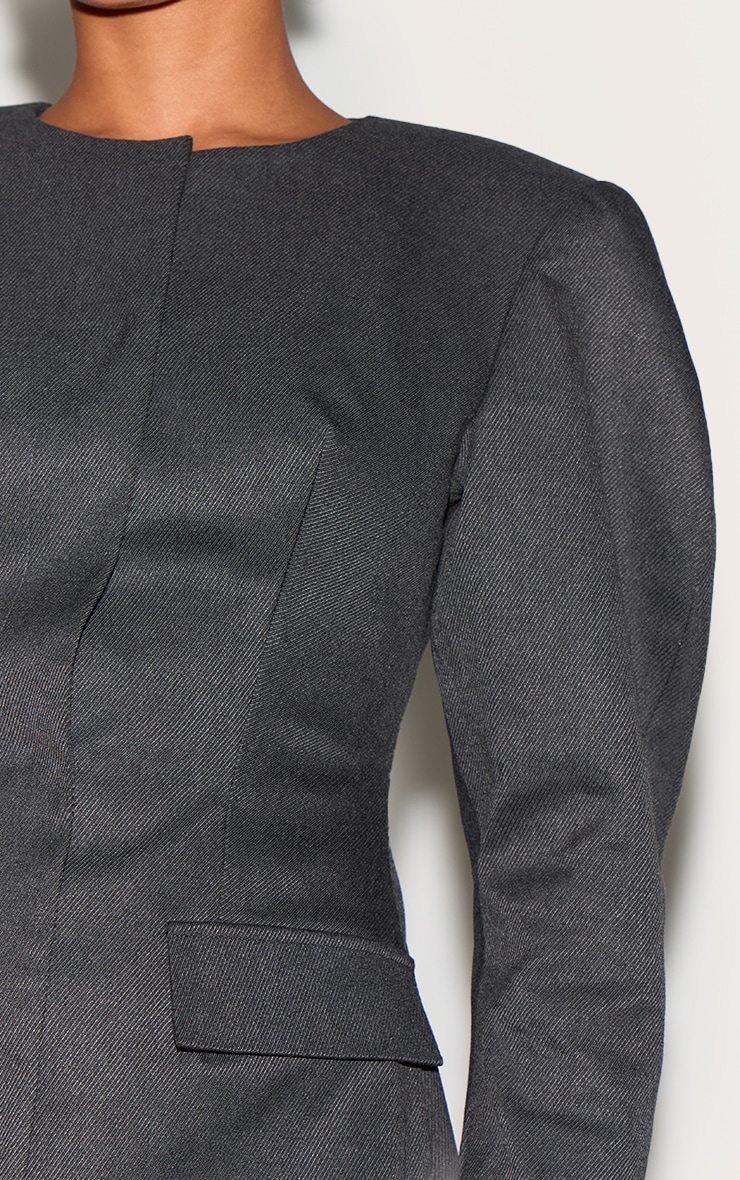 Charcoal Tailored Soft Twill Cocoon Sleeve Blazer Dress image 4
