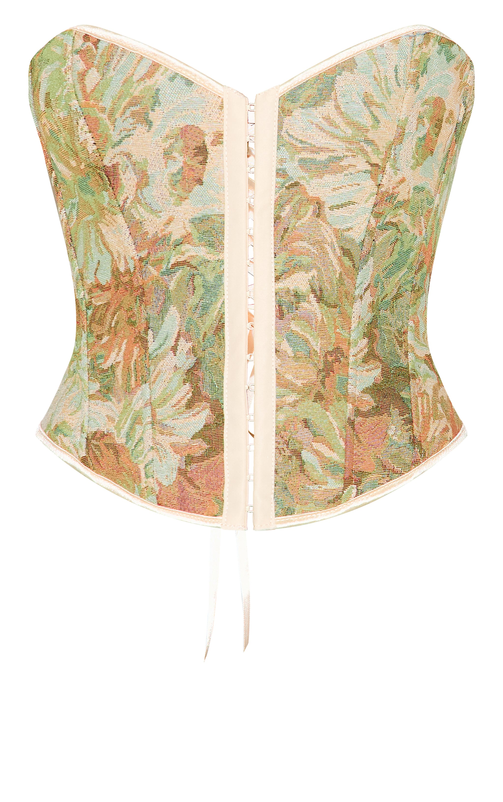 Green Contrast Binding Jacquard Hook & Eye Corset image 5