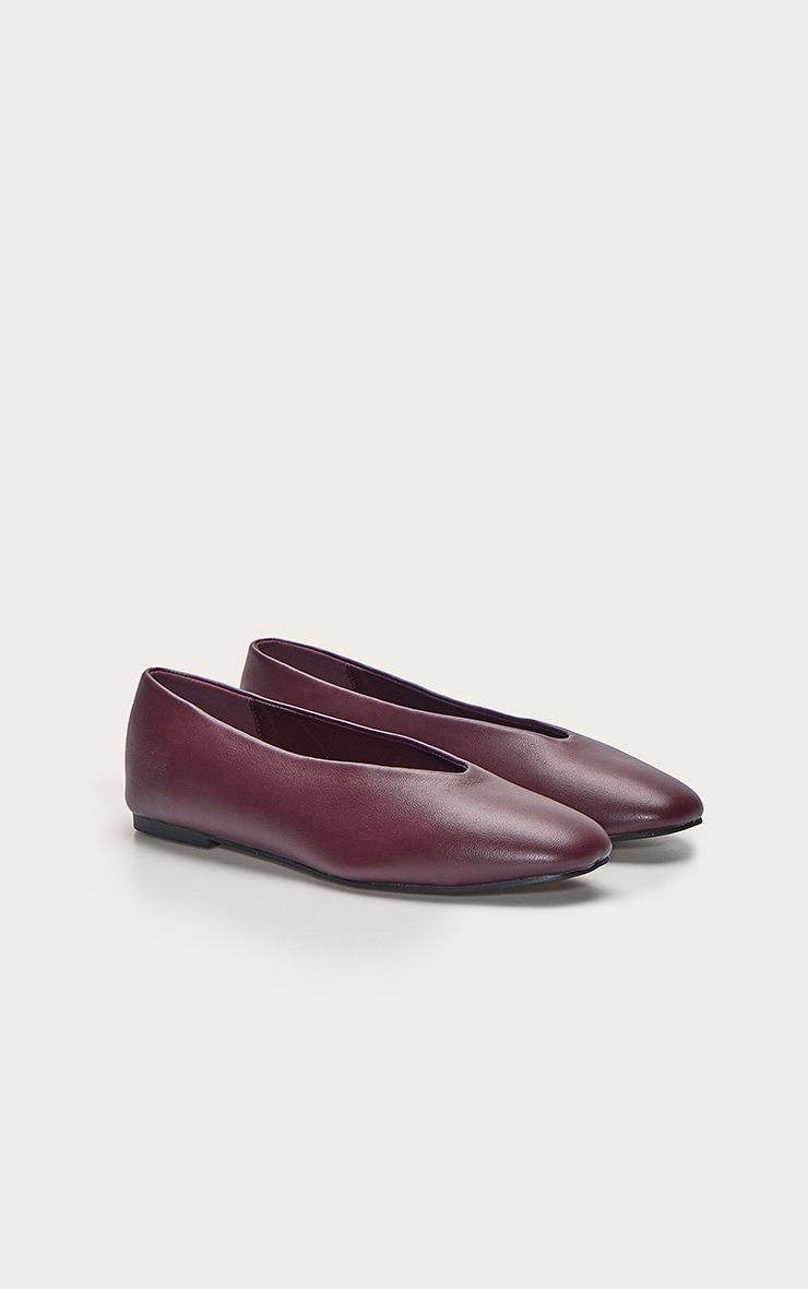 Burgundy Soft Pu Round Toe Ballerina Pump image 3
