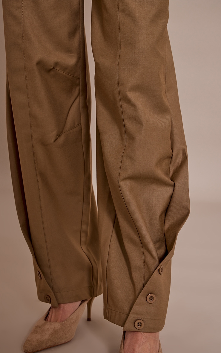 Sage Khaki Woven Button Barrel Leg Seam Pants image 4