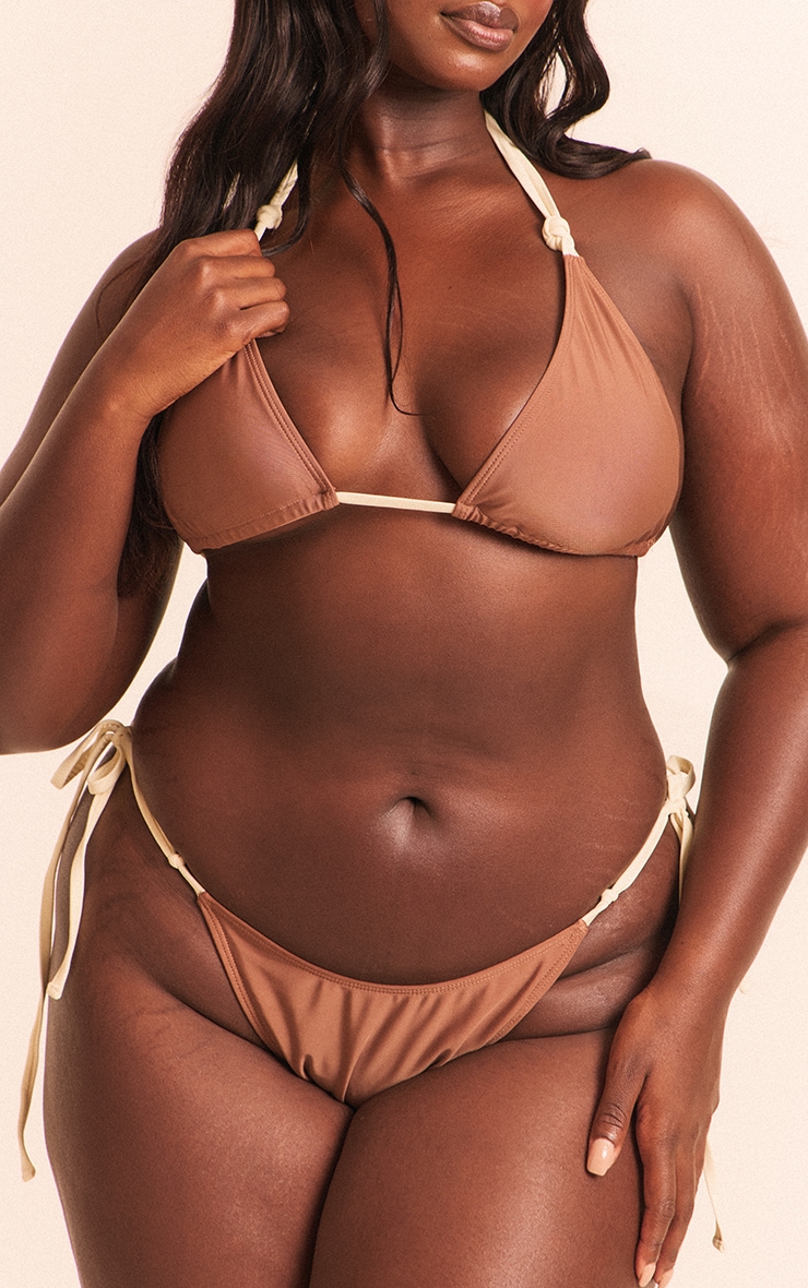 Plus Chocolate Contrast Binding Knot Tie Side Bikini Bottoms image 4