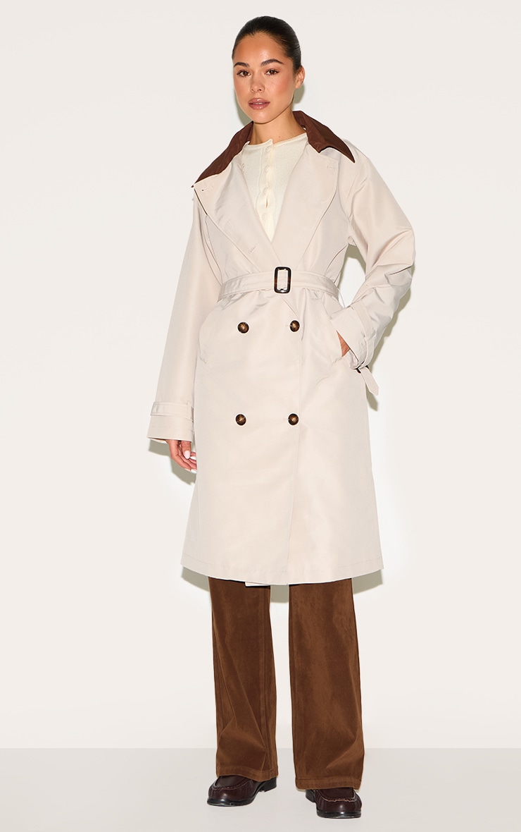 Beige Contrast Collar Trench image 3