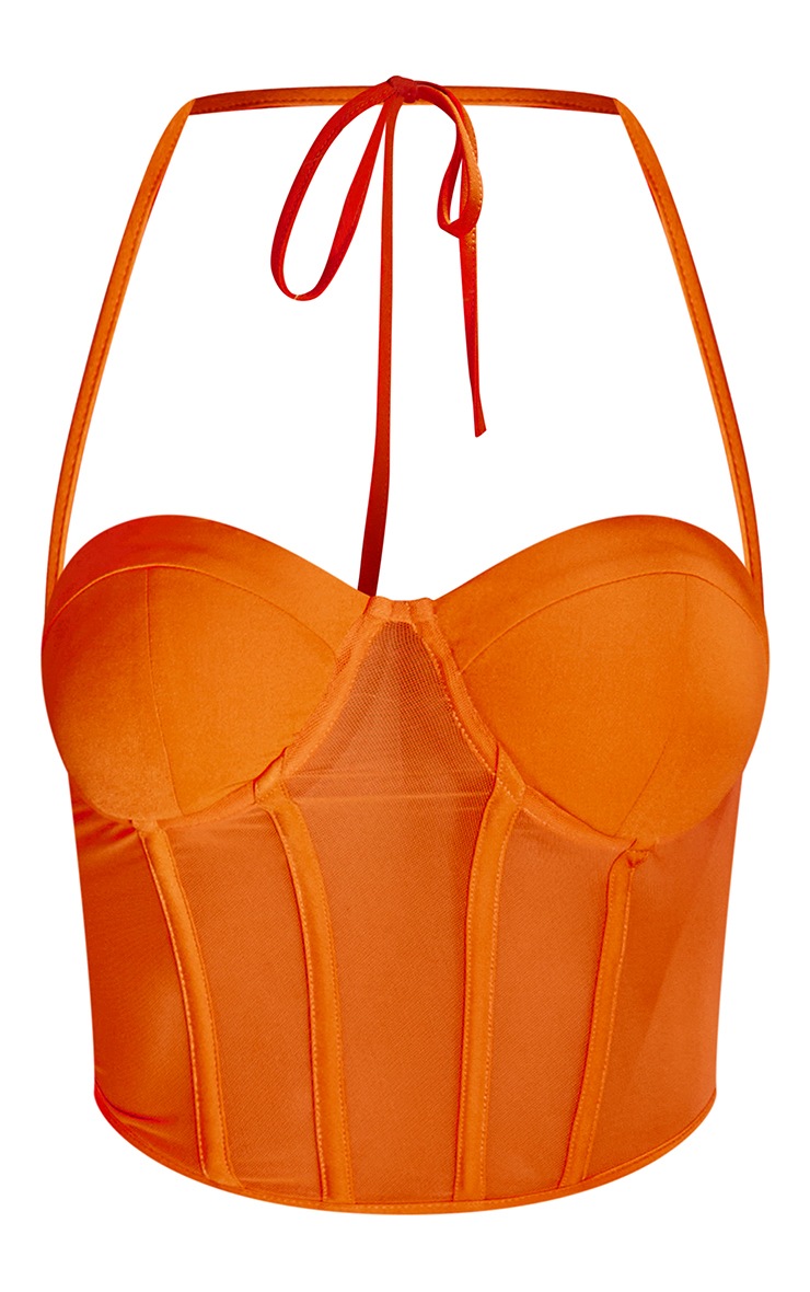 Orange Mesh Structured Strappy Corset Top image 5