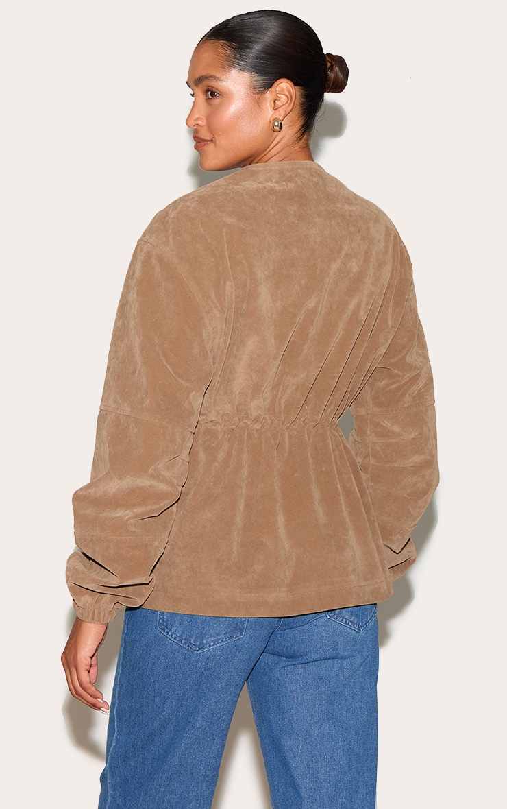 Mushroom Structured Faux Suede Pocket Detail Adjustable Waist Jacket image 2