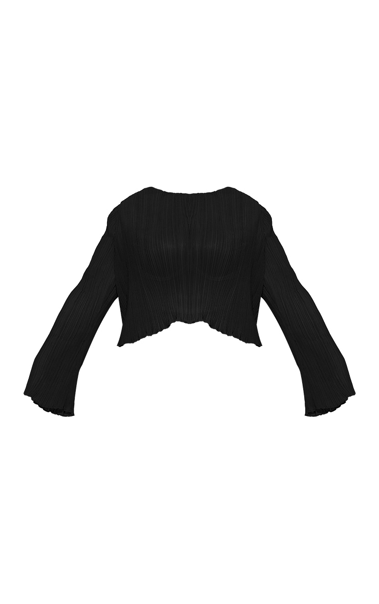 Plus Black Plisse Long sleeve Top image 1