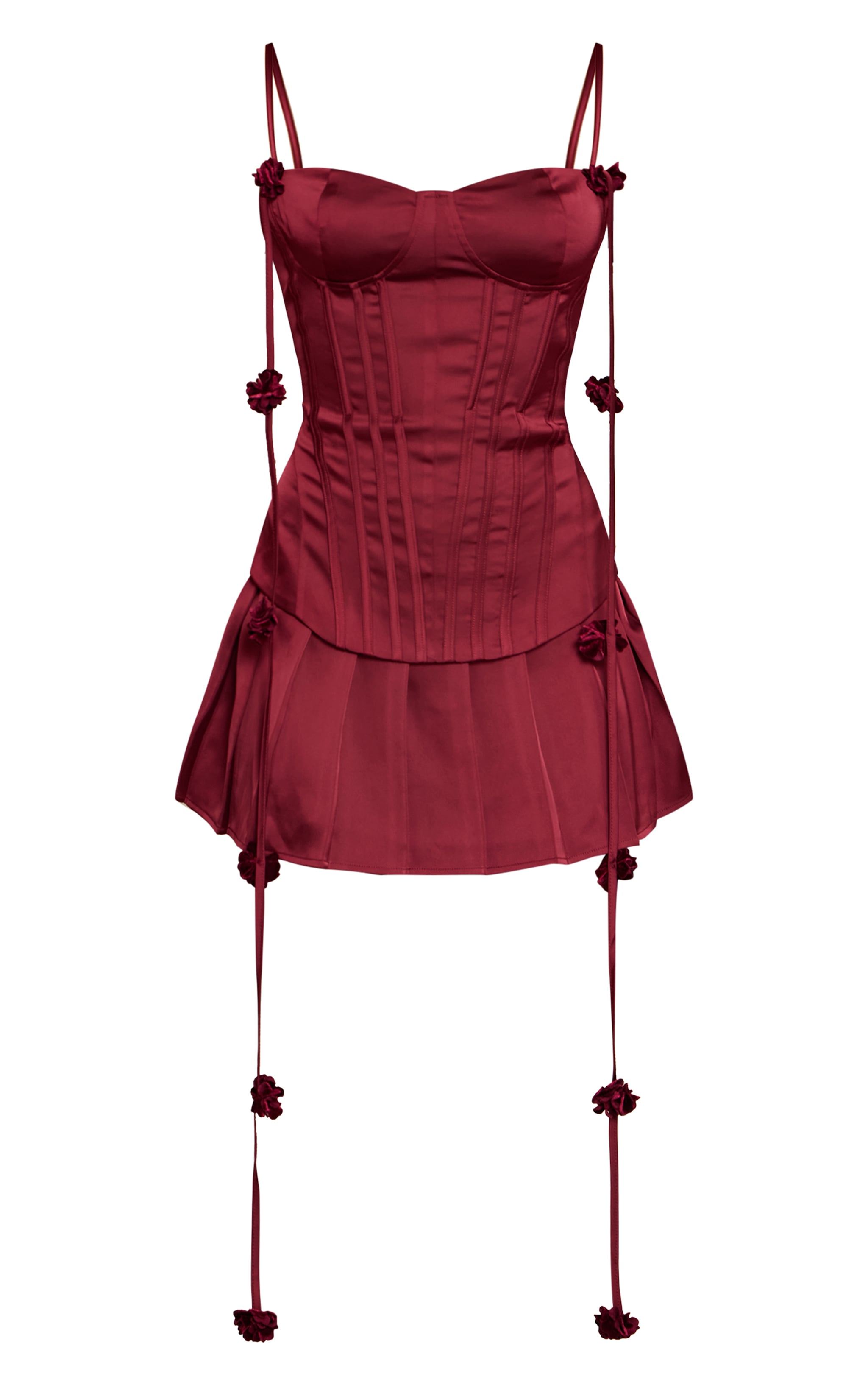 Plum Satin Corset Flower Drape Shift Dress image 5