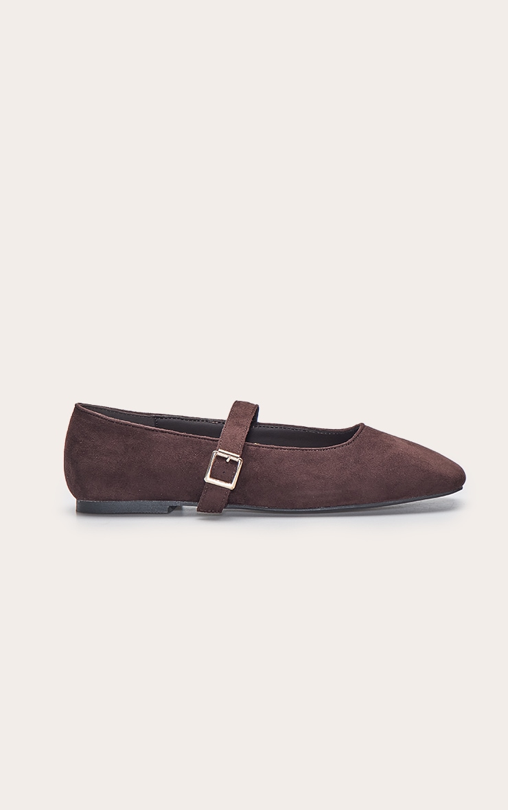 Chocolate Faux Suede Square Toe Buckle Ballet Flats image 2
