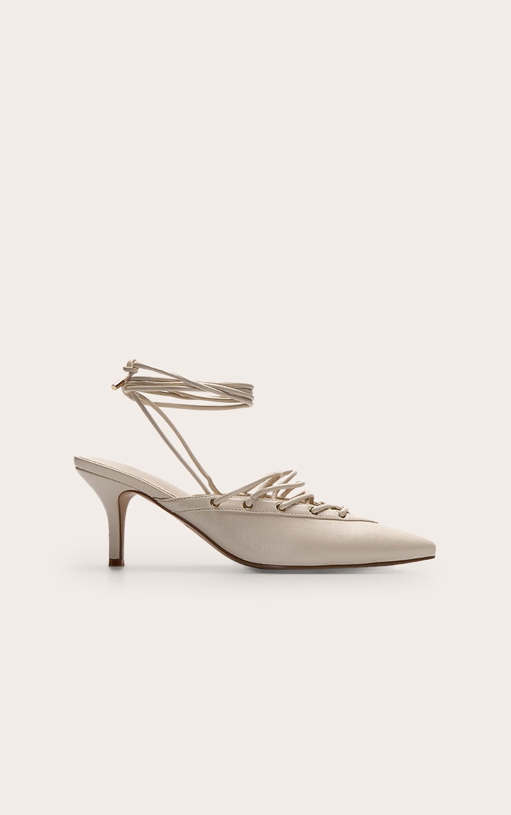 Cream Lace Up Mule Courts image 2