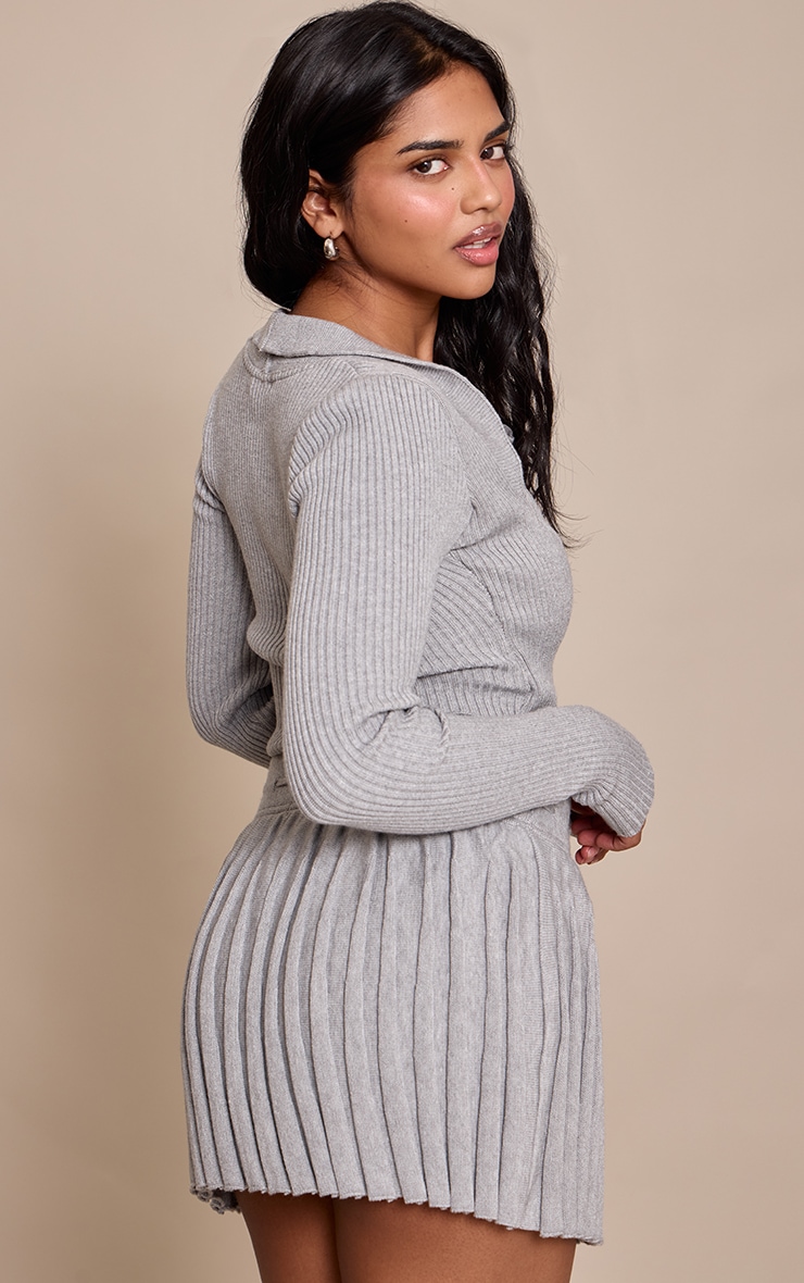 Petite Ash Grey Tie Detail Pleated Knit Mini Skirt  image 3