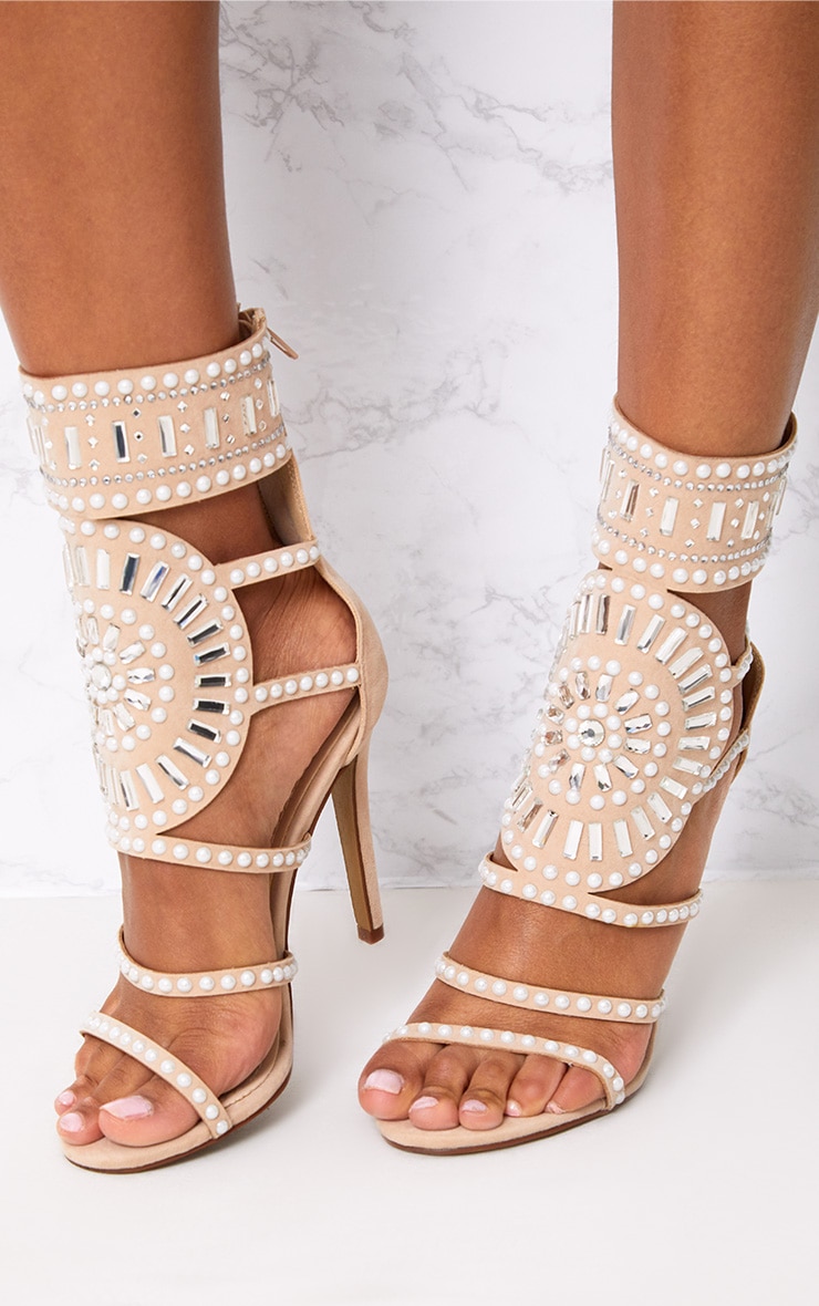 Nude Premium Pearl Embellished Heels. Shoes PrettyLittleThing