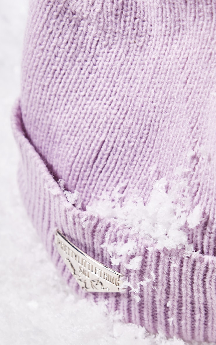 PRETTYLITTLETHING Lilac Metal Badge Beanie image 3