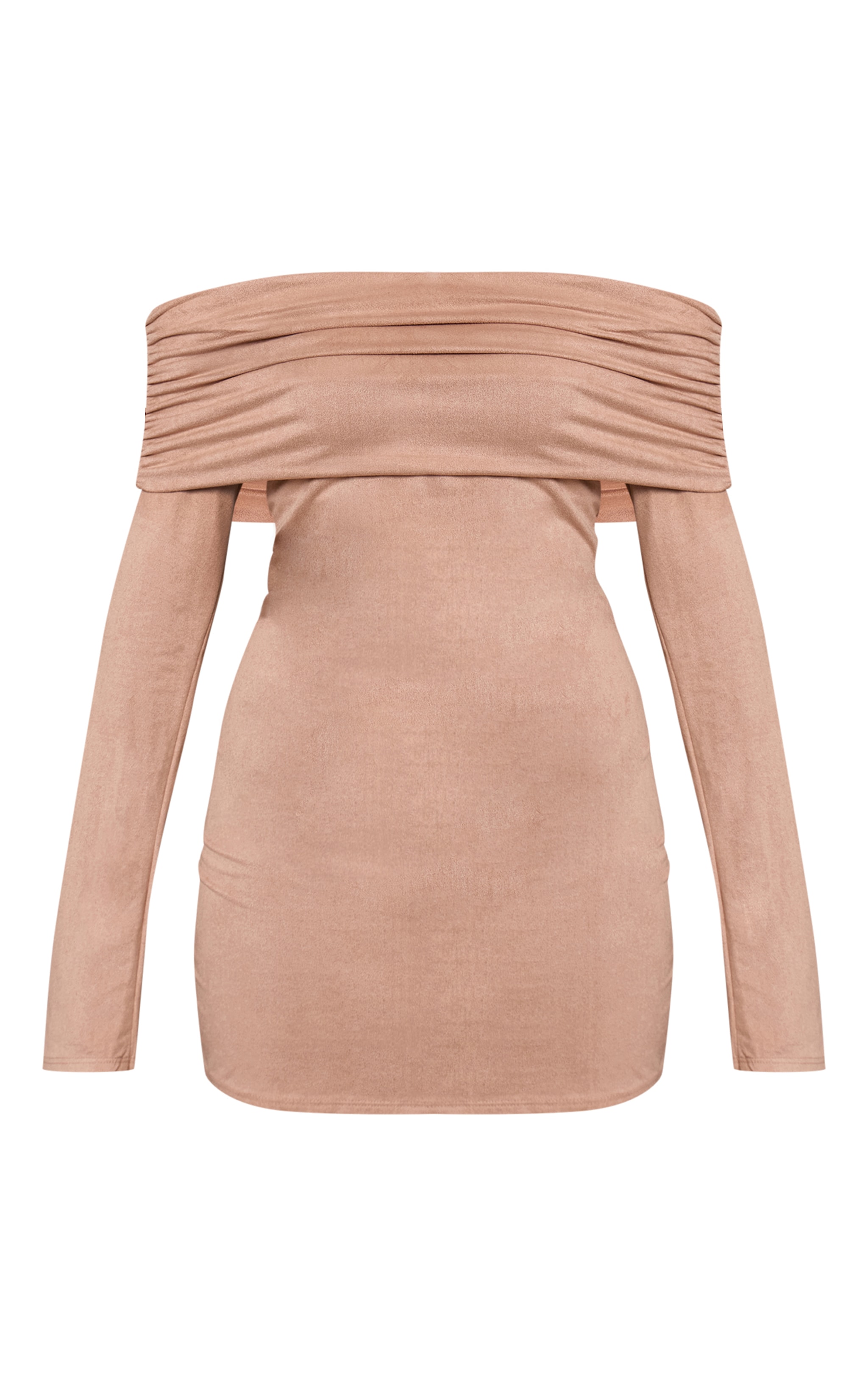 Cream Faux Suede Bardot Long Sleeve Bodycon Dress image 5