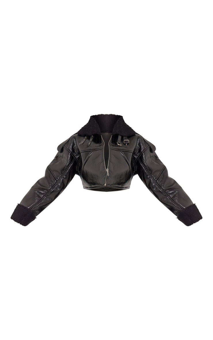 Black cropped vinyl jacket sales