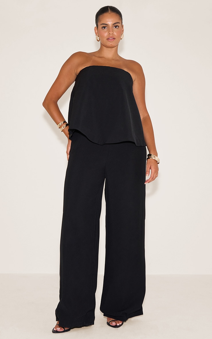 Plus Black Structured Woven Peplum Straight Leg Jumpsuit image 1