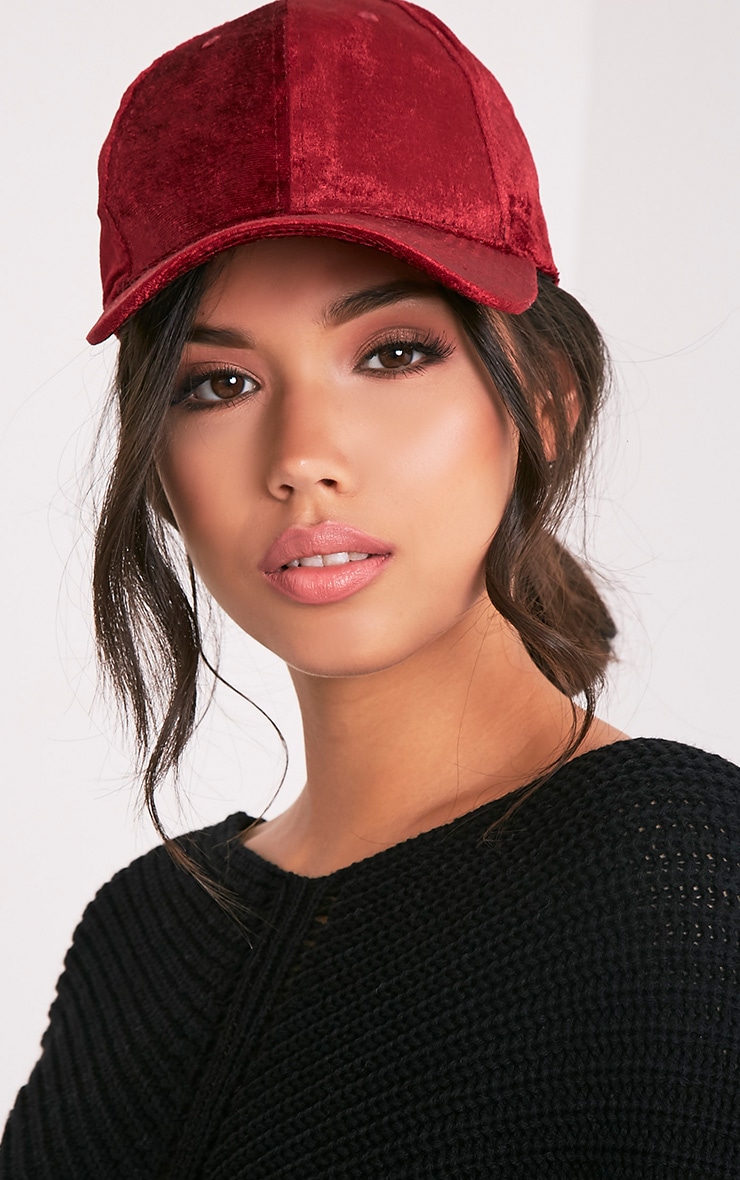 burgundy velvet baseball cap