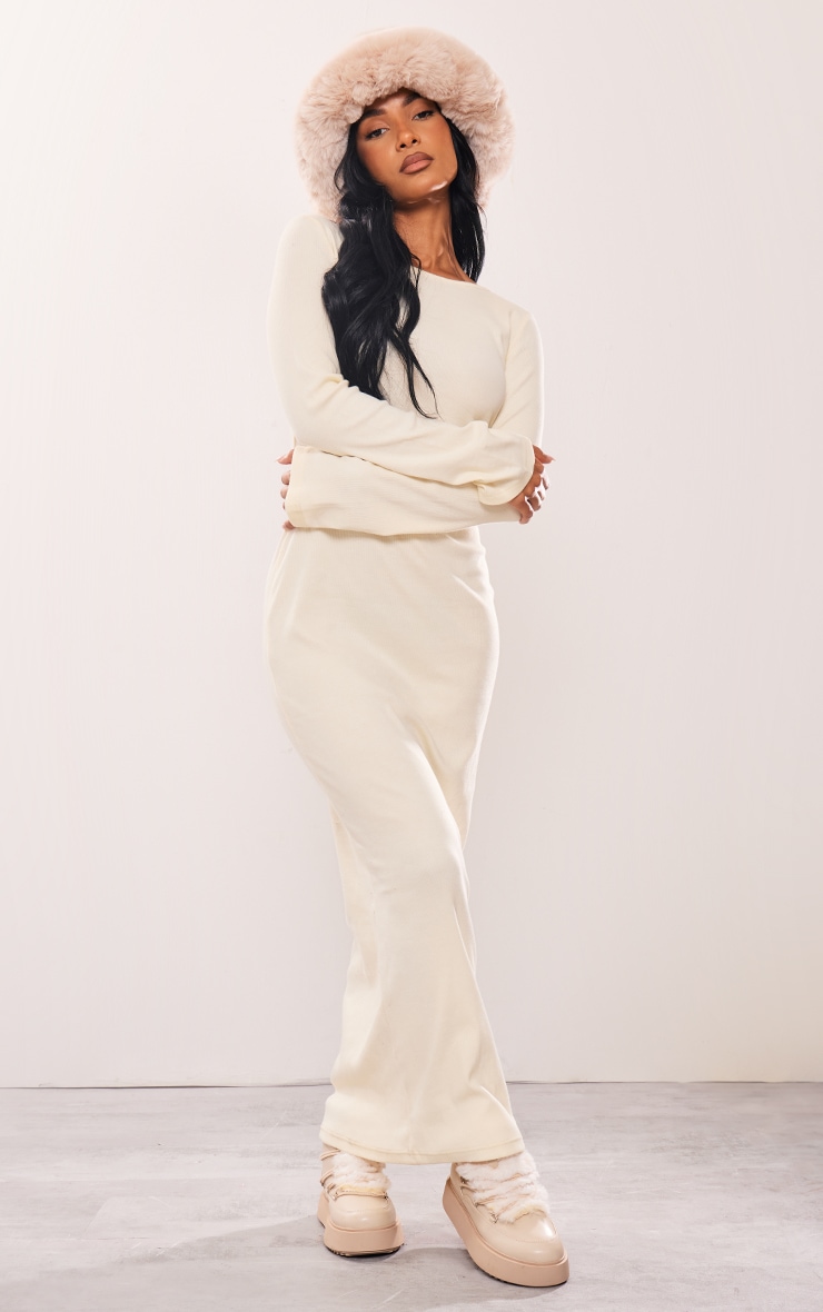 Cream Wide Rib Cut Out Twist Back Maxi Dress image 3