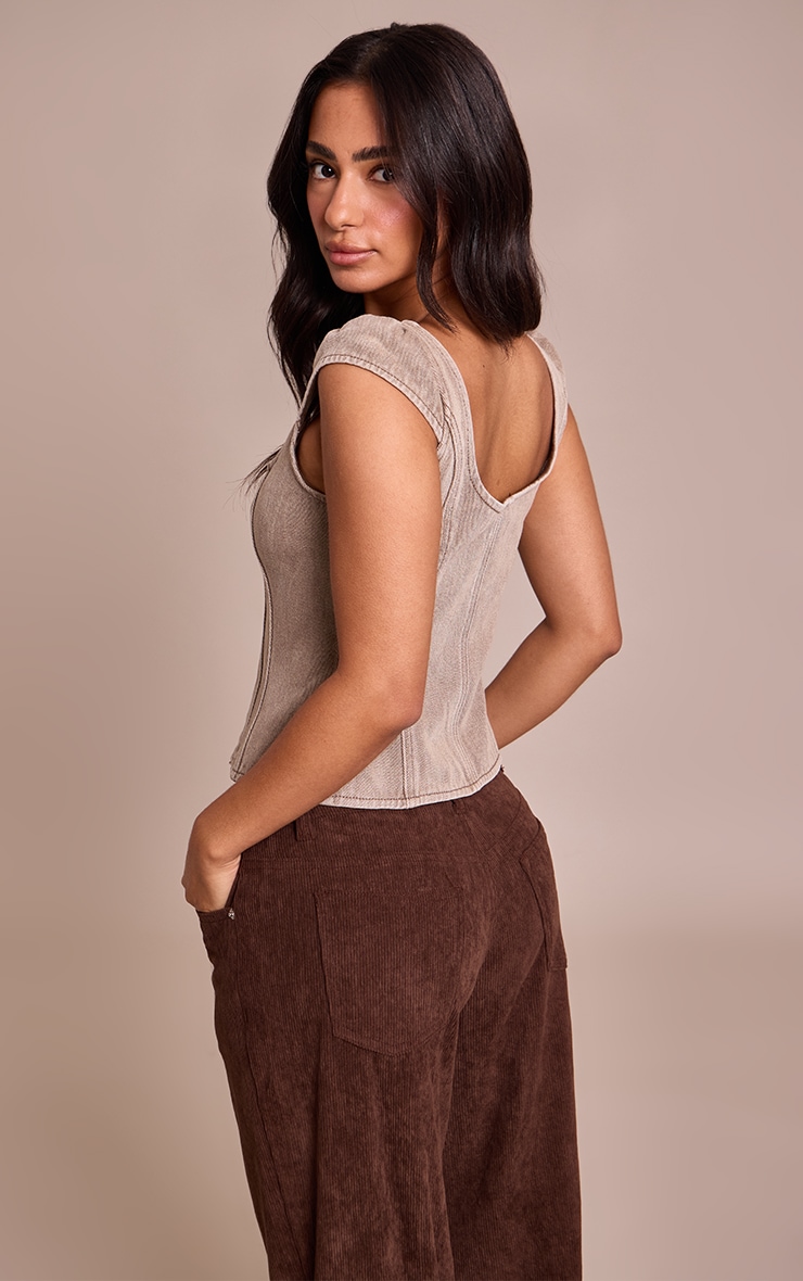 Petite Mushroom Denim Cinched Strappy Top image 2